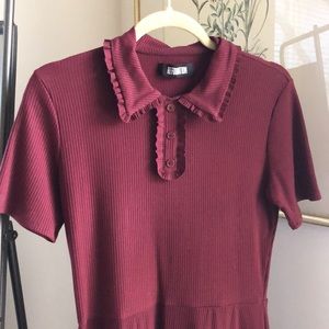 Reformation Burgundy Ribbed Knit Mini Dress